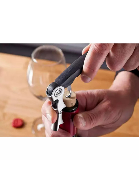 Sacacorchos Doble Bisagra Vacu Vin Cortador Papel Aluminio Negro