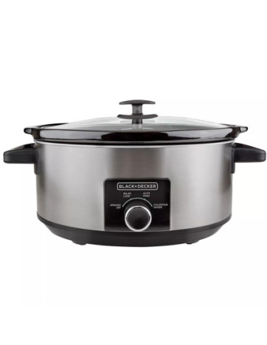 Olla De Coccion Lenta Black Decker Capacidad 7 L 3 Ajustes 320 W Perilla Tapa Vidrio Sylver
