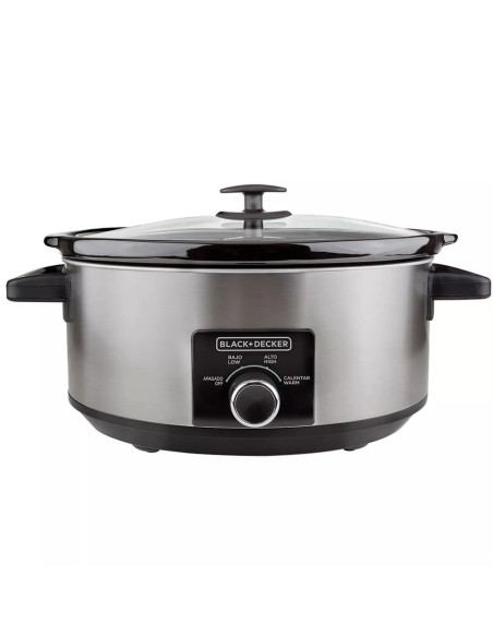 Olla De Coccion Lenta Black Decker Capacidad 7 L 3 Ajustes 320 W Perilla Tapa Vidrio Sylver