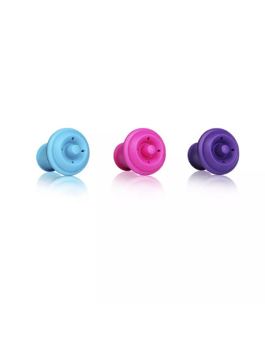 Tapon Al Vacío Para Vino Vacu Vin 3Pcs Color Rosa/Celeste/Morado