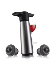 Bomba Al Vacío Vacu Vin Acero Inox. 2 Tapones Para Consevar Vino