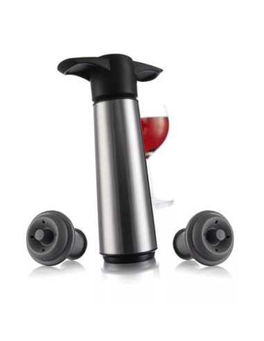 Bomba Al Vacío Vacu Vin Acero Inox. 2 Tapones Para Consevar Vino