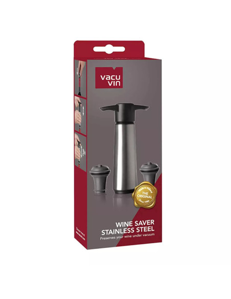 Bomba Al Vacío Vacu Vin Acero Inox. 2 Tapones Para Consevar Vino