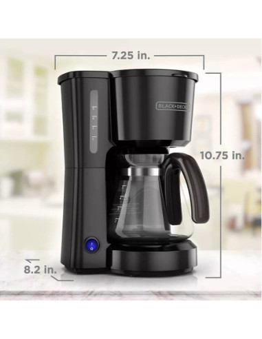 Cafetera Black Decker-5 Tazas-Filtro Permanente-Boton Encendido Y Apagado-Negra