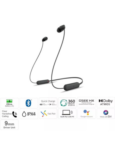 Audífonos Sony Inalámbrico 9 mm 20 20 kHz Microf Integr 25H Dur Negro