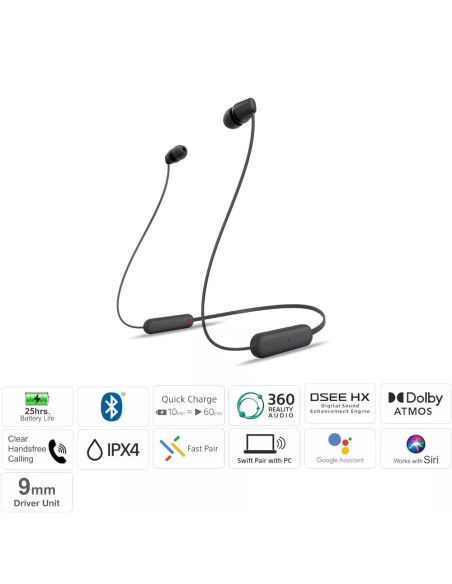 Audífonos Sony Inalámbrico 9 mm 20-20 kHz Microf. Integr. 25H Dur. Blanco