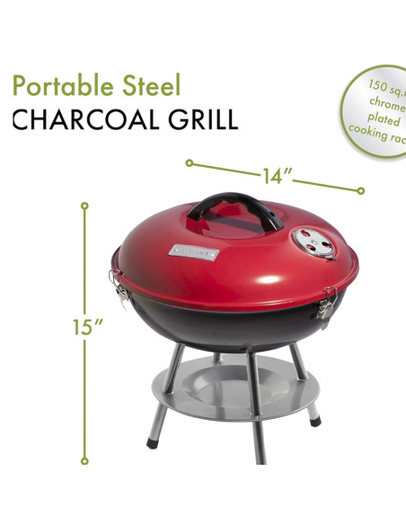 Parrilla De Carbon Cuisinart 14 Pulg. Portátil Sist. Ventilacion Dual Roja-Negra