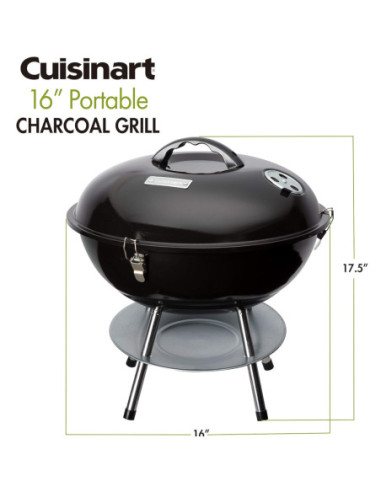 Parrilla De Carbon Cuisinart 16 Pulg. Portátil Sist. Ventilacion Dual Negra