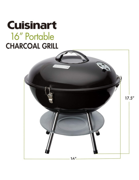 Parrilla De Carbon Cuisinart 16 Pulg. Portátil Sist. Ventilacion Dual Negra