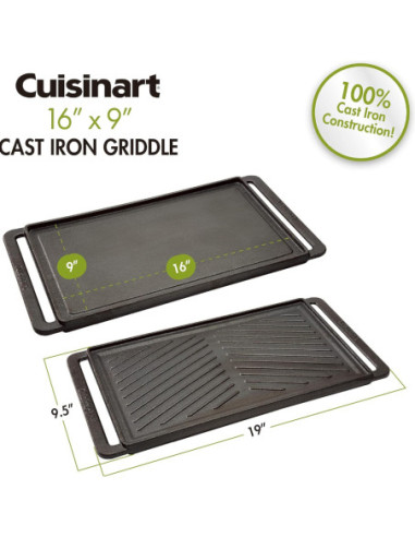 Bandeja Cuisinart 19X9.5Pulg. Antiadh. Reversible Para Parrilla Hierro Fundido Negro