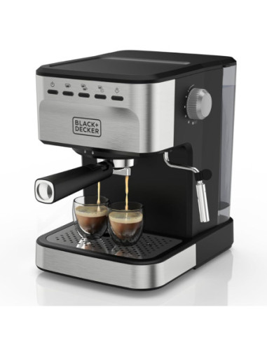 Cafetera Expreso-Capuchino-Late-Americano Black Decker 1100 W 20 Bares 1.5 L Acero Inox. Negro