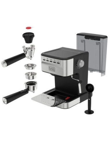 Cafetera Expreso-Capuchino-Late-Americano Black Decker 1100 W 20 Bares 1.5 L Acero Inox. Negro
