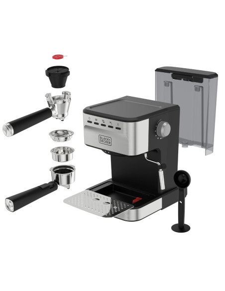 Cafetera Expreso-Capuchino-Late-Americano Black Decker 1100 W 20 Bares 1.5 L Acero Inox. Negro