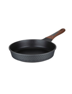 Sarten Resto Antiadh. Diseño 3D 24 cm Ancho 5.5 cm Alto Aluminio-Mango Madera Todo Tipo De Cocina Negro