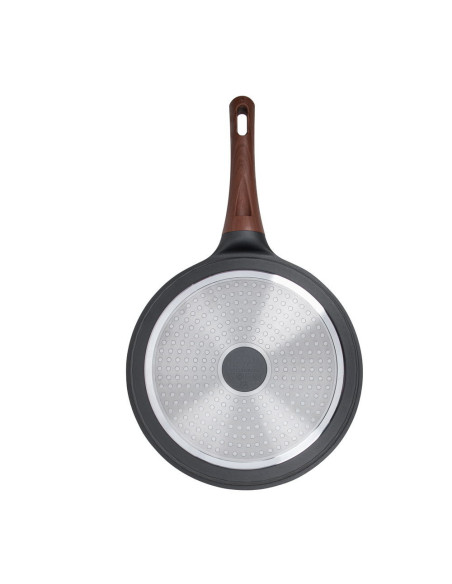 Sarten Resto Antiadh. Diseño 3D 24 cm Ancho 5.5 cm Alto Aluminio-Mango Madera Todo Tipo De Cocina Negro