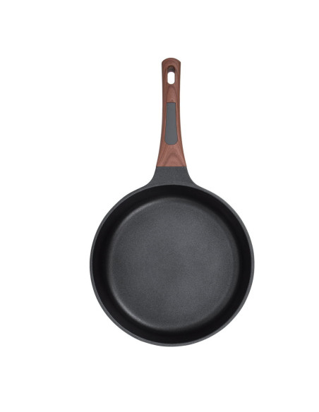 Sarten Resto Antiadh. Diseño 3D 24 cm Ancho 5.5 cm Alto Aluminio-Mango Madera Todo Tipo De Cocina Negro