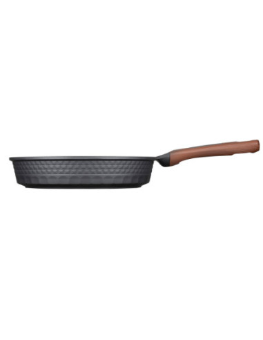 Sarten Resto Antiadh. Diseño 3D 24 cm Ancho 5.5 cm Alto Aluminio-Mango Madera Todo Tipo De Cocina Negro