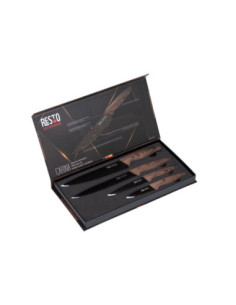 Set De Cuchillos Resto Acero Inox. 4 Pcs Mango De Madera Superficie Antibacteriana