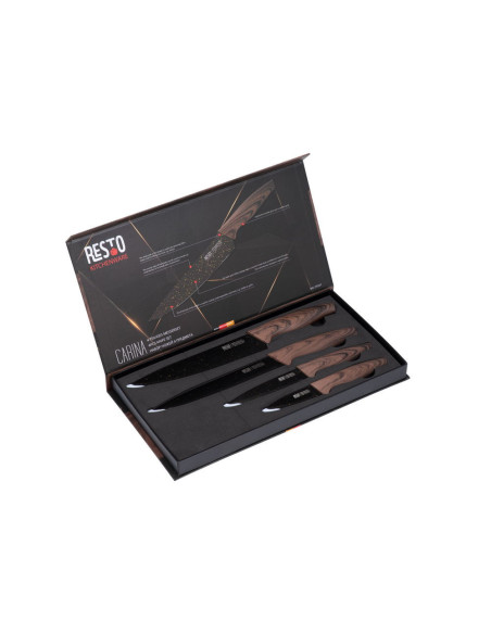 Set De Cuchillos Resto Acero Inox. 4 Pcs Mango De Madera Superficie Antibacteriana