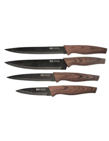 Set De Cuchillos Resto Acero Inox. 4 Pcs Mango De Madera Superficie Antibacteriana