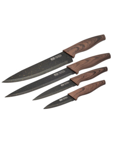 Set De Cuchillos Resto Acero Inox. 4 Pcs Mango De Madera Superficie Antibacteriana