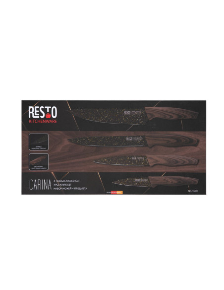 Set De Cuchillos Resto Acero Inox. 4 Pcs Mango De Madera Superficie Antibacteriana