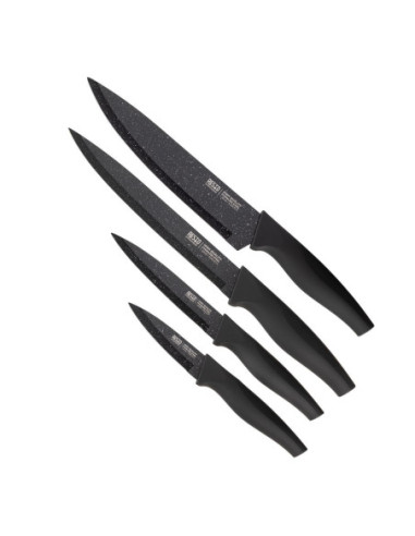 Set De Cuchillos Resto Acero Inox. 4 Pcs Mangos Ergonómicos Superficie Antibacteriana Negro