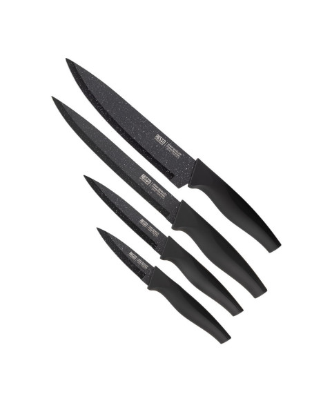 Set De Cuchillos Resto Acero Inox. 4 Pcs Mangos Ergonómicos Superficie Antibacteriana Negro