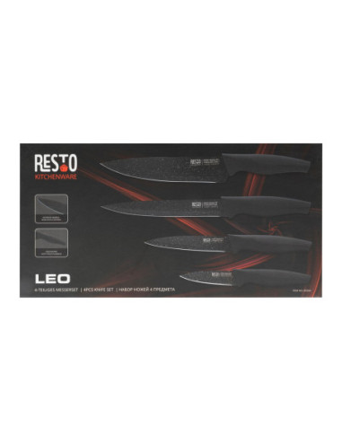 Set De Cuchillos Resto Acero Inox. 4 Pcs Mangos Ergonómicos Superficie Antibacteriana Negro