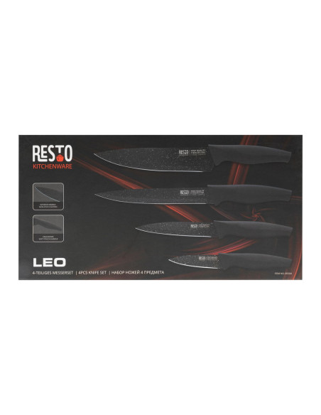 Set De Cuchillos Resto Acero Inox. 4 Pcs Mangos Ergonómicos Superficie Antibacteriana Negro