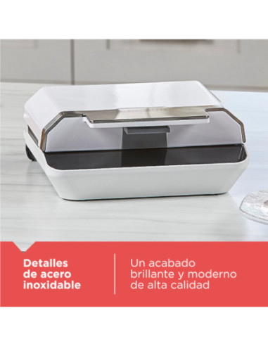 Sandwhichera Black Decker 750 W 2 Panes Clip Bloqueo Luces Acero Inox. Blanca