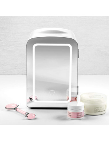 Enfriador Chefman Portátil 4 L Puerta Con Espejo Y Luz LED Ajuste Frío-Caliente Blanca