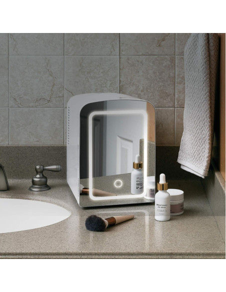 Enfriador Chefman Portátil 4 L Puerta Con Espejo Y Luz LED Ajuste Frío-Caliente Blanca