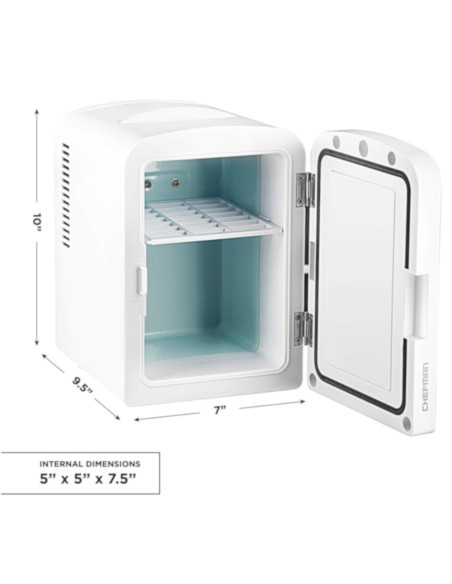 Enfriador Chefman Portátil 4 L Puerta Con Espejo Y Luz LED Ajuste Frío-Caliente Blanca