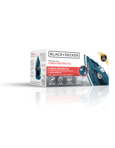 Plancha De Ropa Black Decker- 1200 W Liviana Cable Retráctil Suela Cerámica Azul