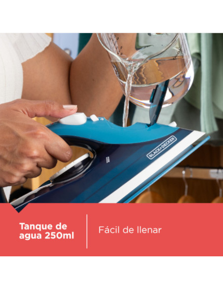 Plancha De Ropa Black Decker- 1200 W Liviana Cable Retráctil Suela Cerámica Azul