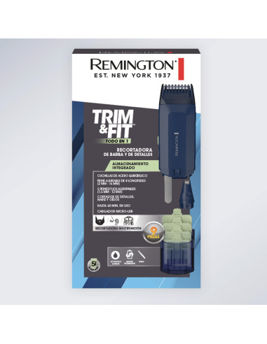 Recortadora Todo En 1 Remington Trim Fit Multifunción Recargable 9 Piezas Azul