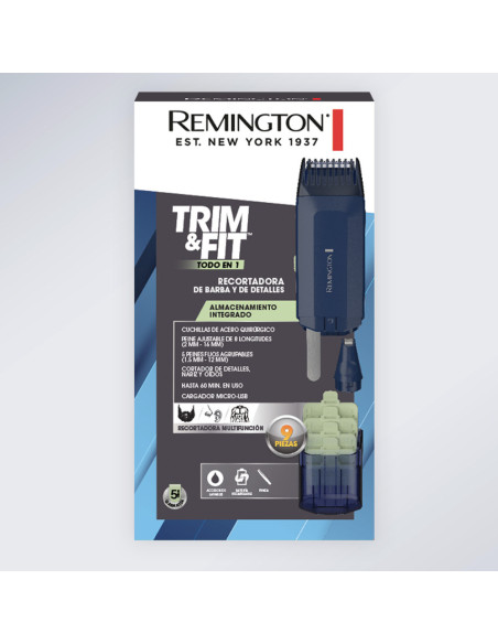 Recortadora Todo En 1 Remington Trim Fit Multifunción Recargable 9 Piezas Azul