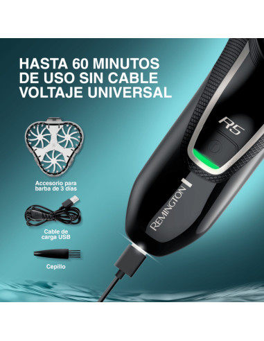 Afeitadora Recargable Remington R5Style 3 Cabezas Presión Plus Inalámbrica 60 Min Negra
