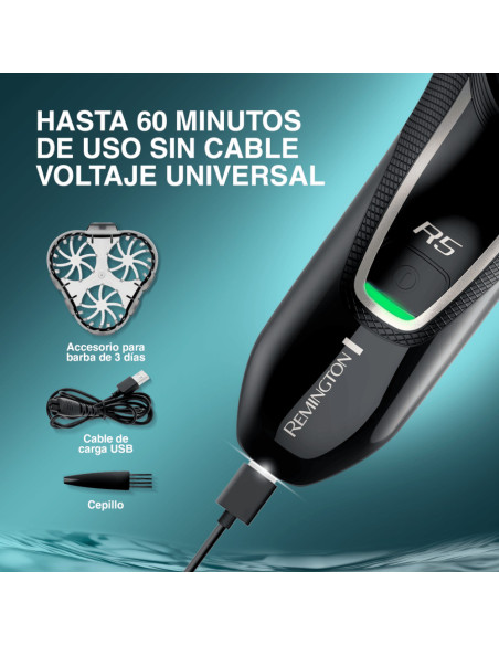 Afeitadora Recargable Remington R5Style 3 Cabezas Presión Plus Inalámbrica 60 Min Negra