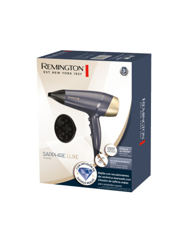 Secador De Cabello Remington Sapphire Luxe 2200 W 3 Niveles 2 Vel. Acondicionamiento Azul Marino-Champagne
