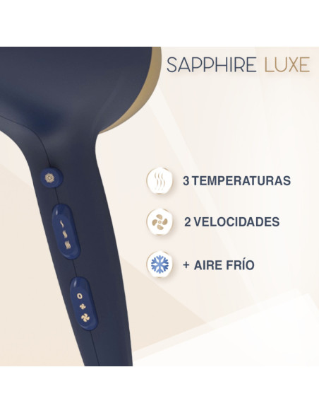 Secador De Cabello Remington Sapphire Luxe 2200 W 3 Niveles 2 Vel. Acondicionamiento Azul Marino-Champagne