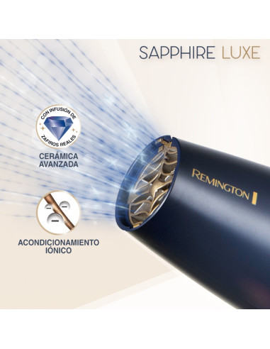 Secador De Cabello Remington Sapphire Luxe 2200 W 3 Niveles 2 Vel. Acondicionamiento Azul Marino-Champagne