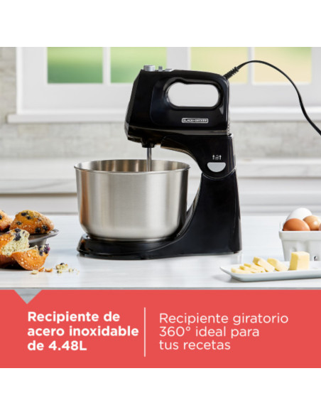 Batidora De Pedestal Black Decker 250 W 5 Velocidades + Turbo 2 Tazones Acero Inox.-Vidr Negro