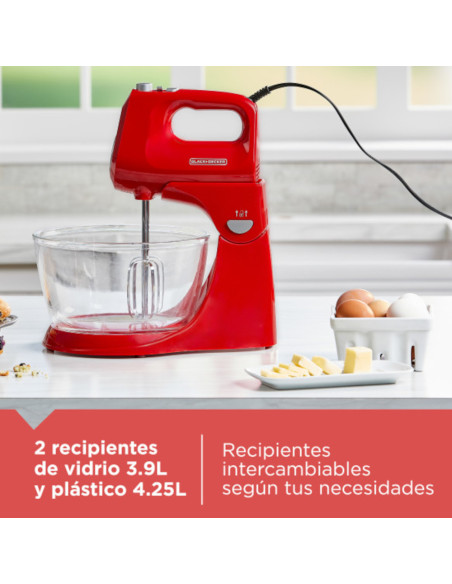 Batidora De Pedestal Black Decker 250 W 5 Velocidades 2 Tazones Vidr.-Plast. Turbo Roja