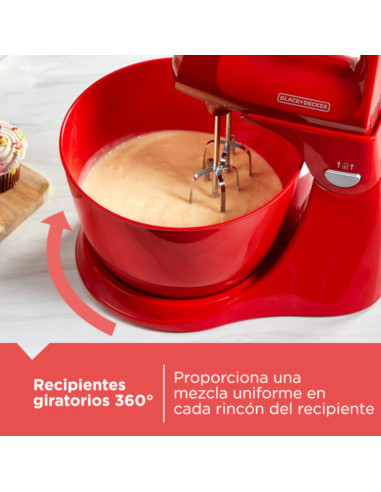 Batidora De Pedestal Black Decker 250 W 5 Velocidades 2 Tazones Vidr.-Plast. Turbo Roja