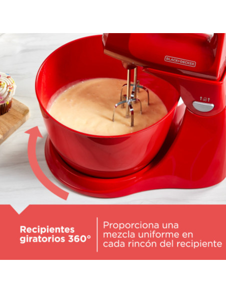 Batidora De Pedestal Black Decker 250 W 5 Velocidades 2 Tazones Vidr.-Plast. Turbo Roja