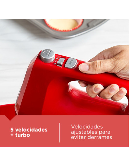 Batidora De Pedestal Black Decker 250 W 5 Velocidades 2 Tazones Vidr.-Plast. Turbo Roja