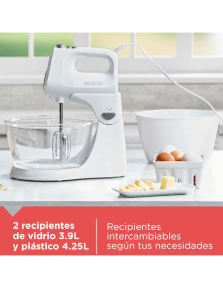 Batidora De Pedestal Black Decker 250 W 5 Velocidades 2 Tazones Vidr.-Plast. Turbo Blanca