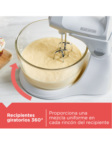 Batidora De Pedestal Black Decker 250 W 5 Velocidades 2 Tazones Vidr.-Plast. Turbo Blanca